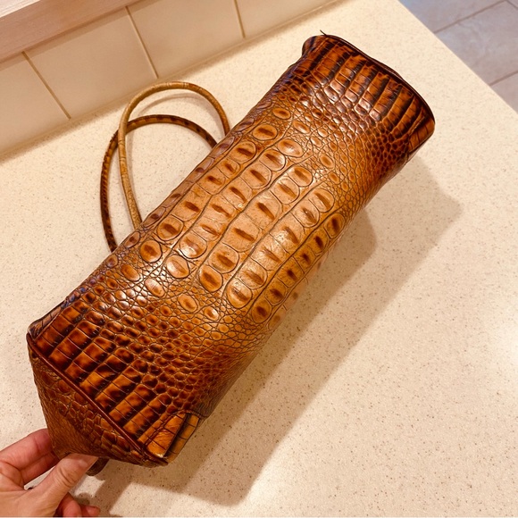 Brahmin Melbourne Baguette Croc Pecan brown Shoulder Handbag Bag - Picture 3 of 15